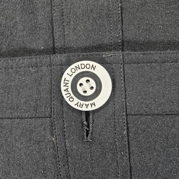 Y2K Mary Quant London Black Stretch Coat White Daisy Buttons Size 8 Japan Mod - Picture 9 of 14